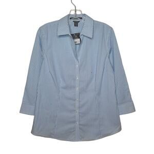 NWT Eddie Bauer Wrinkle Free blue white striped button down shirt blouse - small